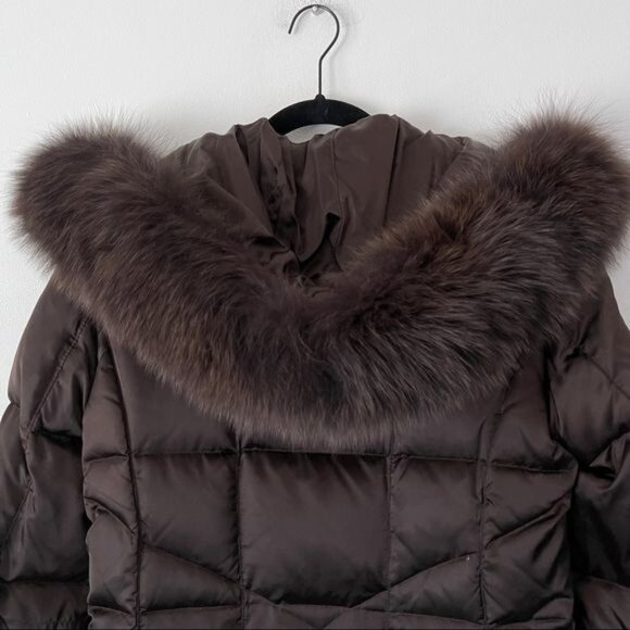 1 Madison Limited Collection Long Puffer Coat Fox Fur Trimmed Hood Brown Size S - Picture 5 of 8